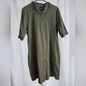 Ribbed Collared Green Mini Dress GAP XXL